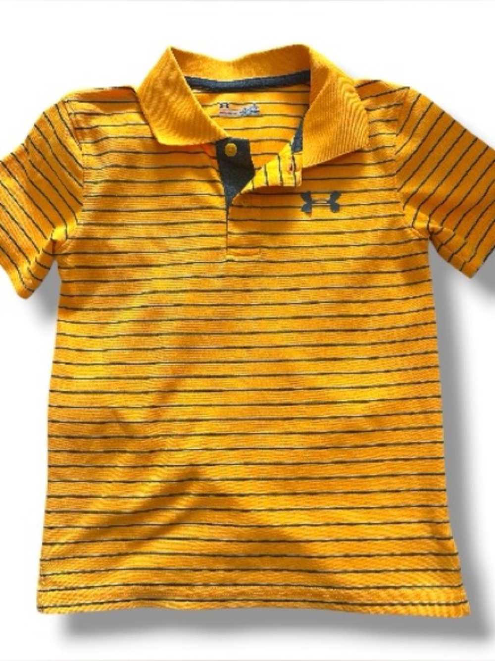Under Armour Boys Polo Shirt Size 6 Yellow Striped HeatGear